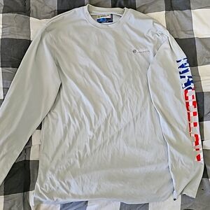Magellan Outdoors Classic Fit Fish Gear Silky Long Sleeve. White with USA theme